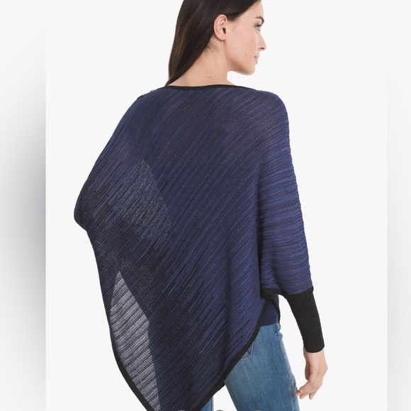 WHBM Size S/M Open Knit Asymmetrical Hem Poncho Sweater Black & Blue - Picture 9 of 10